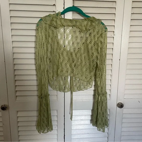 Urban Outfitters Crotchet Lacey Cardigan Top in Green - Picture 4 of 4